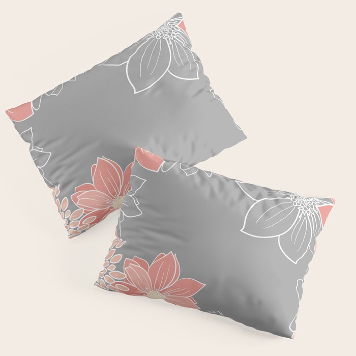 Festive, Floral Prints and Line Art, Gray and Coral Pillow Sham Gallery Image 3