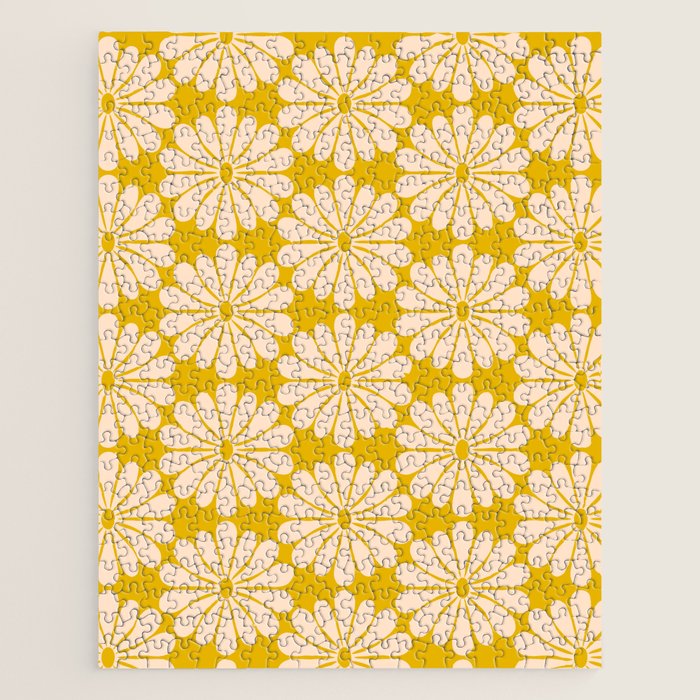 Retro Modern Daisy - Yellow Mostard Jigsaw Puzzle Gallery Image 1