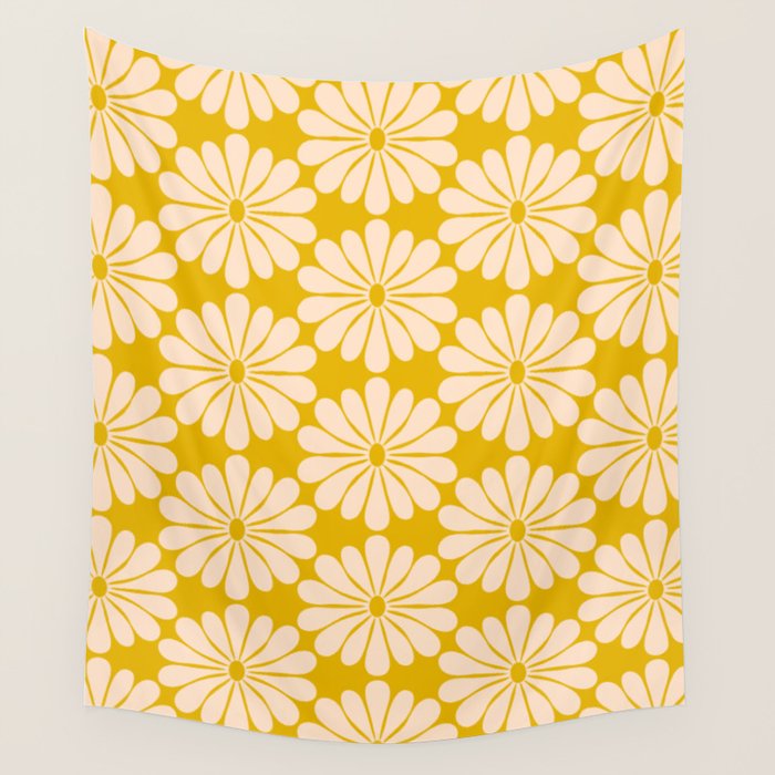 Retro Modern Daisy - Yellow Mostard Wall Tapestry Gallery Image 4