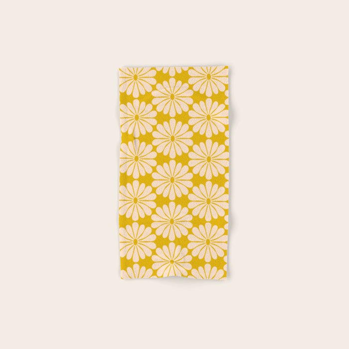 Retro Modern Daisy - Yellow Mostard Bath Towel Gallery Image 1