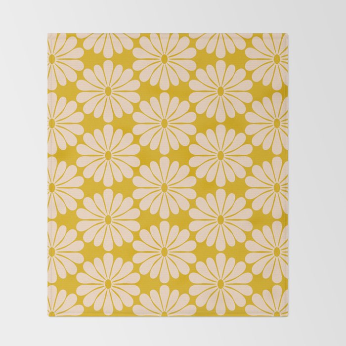 Retro Modern Daisy - Yellow Mostard Throw Blanket Gallery Image 2