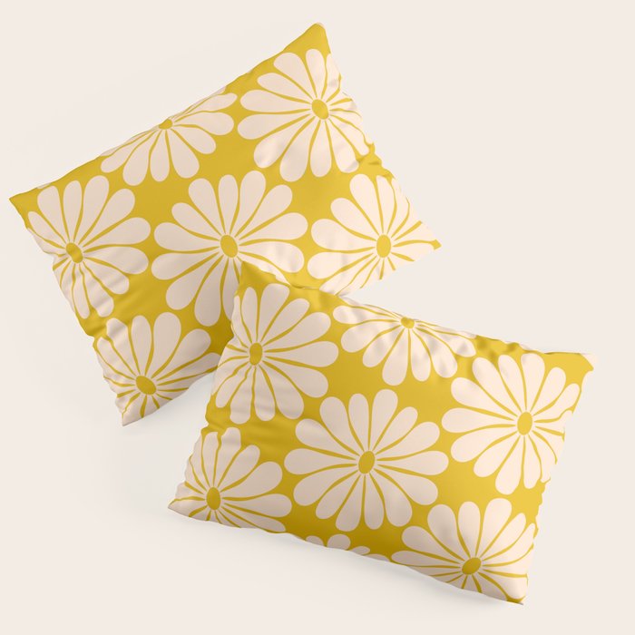 Retro Modern Daisy - Yellow Mostard Pillow Sham Gallery Image 3