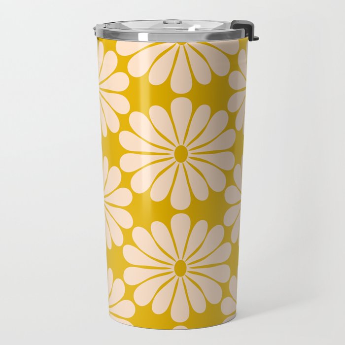 Retro Modern Daisy - Yellow Mostard Travel Mug Gallery Image 2