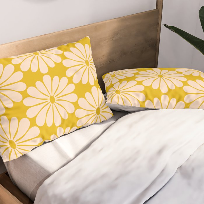 Retro Modern Daisy - Yellow Mostard Pillow Sham Gallery Image 2