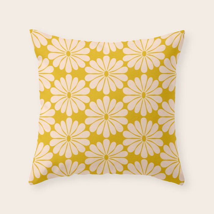 Retro Modern Daisy - Yellow Mostard Throw Pillow Gallery Image 1