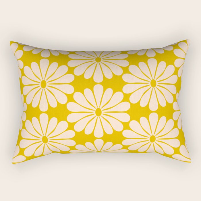 Retro Modern Daisy - Yellow Mostard Rectangular Pillow Gallery Image 1