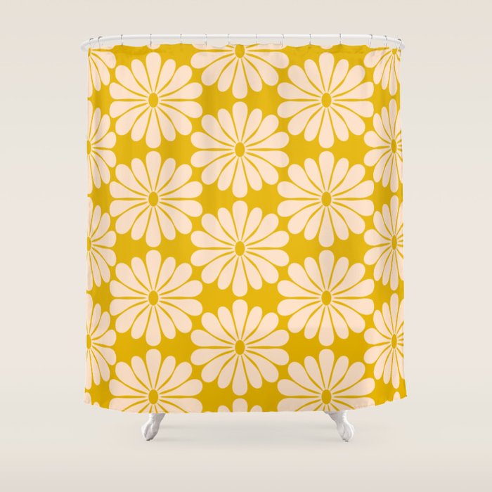 Retro Modern Daisy - Yellow Mostard Shower Curtain Gallery Image 1