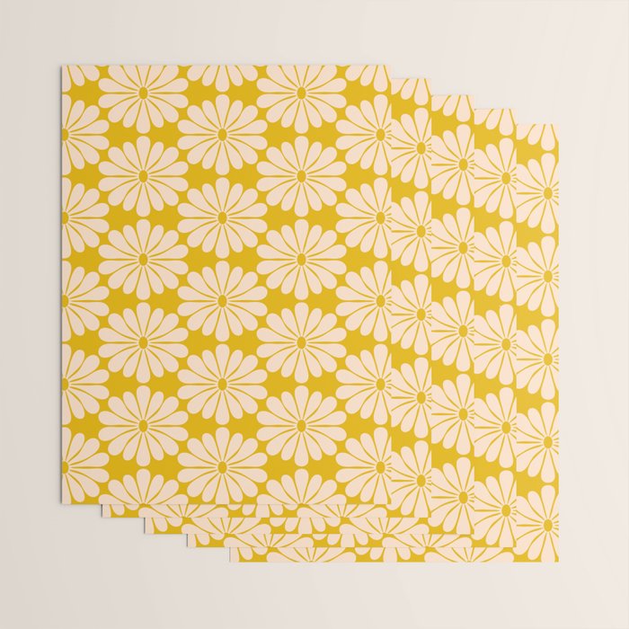 Retro Modern Daisy - Yellow Mostard Wrapping Paper Gallery Image 3