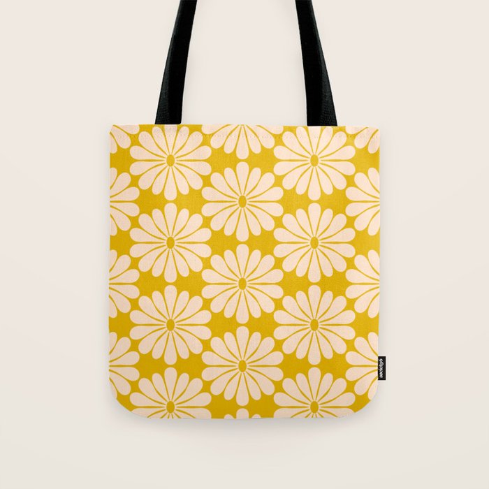 Retro Modern Daisy - Yellow Mostard Tote Bag Gallery Image 1