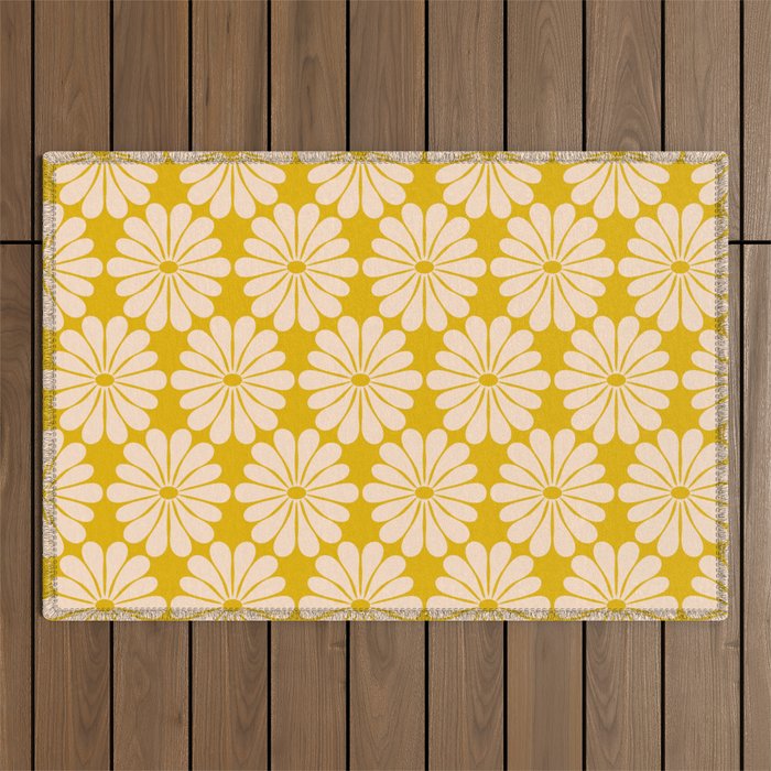 Retro Modern Daisy - Yellow Mostard Outdoor Rug Gallery Image 1