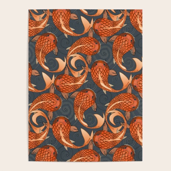 paisley fish gray Poster Gallery Image 1