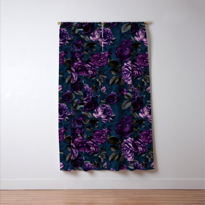 Velveteen Moody Flower Grandeur Plum Blue Teal Window Curtain Gallery Image 3