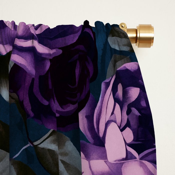 Velveteen Moody Flower Grandeur Plum Blue Teal Window Curtain Gallery Image 2
