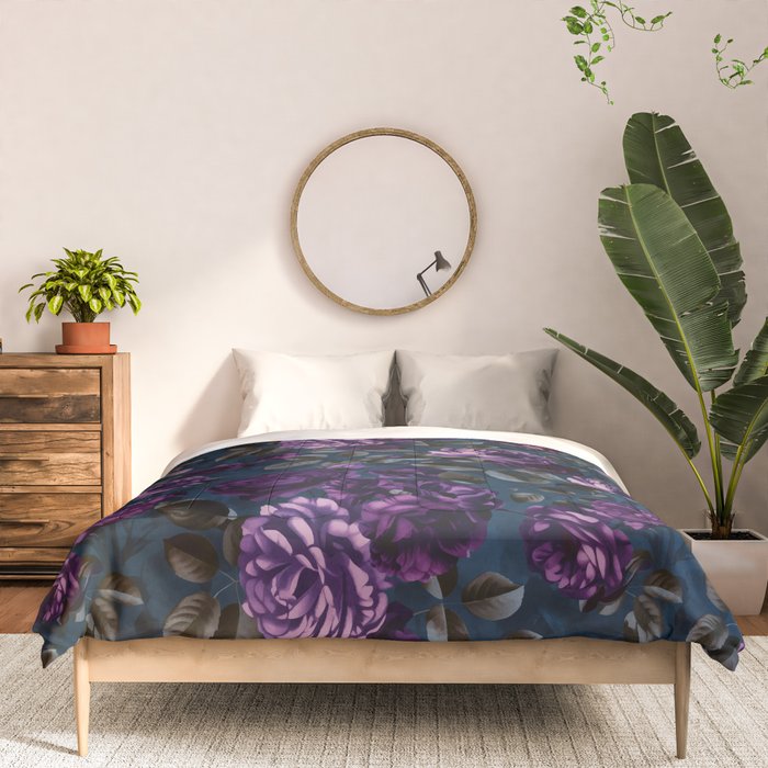 Velveteen Moody Flower Grandeur Plum Blue Teal Comforter Gallery Image 3