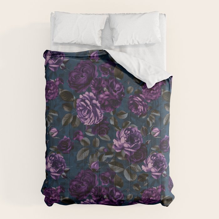 Velveteen Moody Flower Grandeur Plum Blue Teal Comforter Gallery Image 6