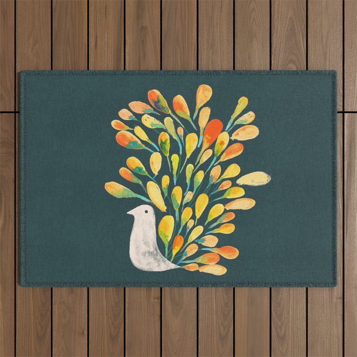 Watercolor Peacock Outdoor Rug Gallery Image 1