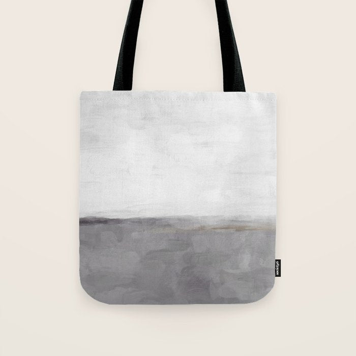 Cloudy Horizon II - Light & Dark Gray with Gold Charcoal Grey Abstract Painting, Modern Wall Art, Tote Bag Gallery Image 1