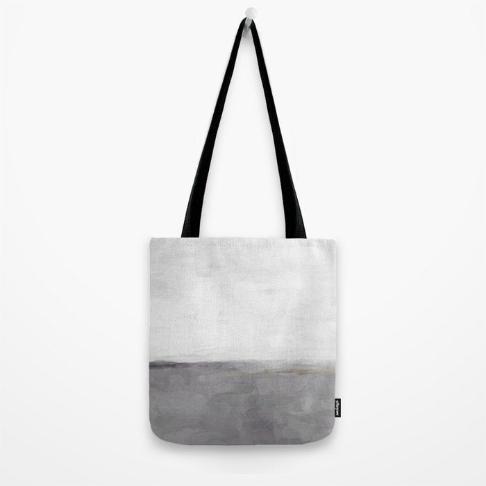 Cloudy Horizon II - Light & Dark Gray with Gold Charcoal Grey Abstract Painting, Modern Wall Art, Tote Bag Gallery Image 2