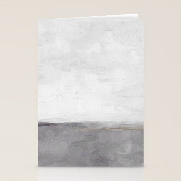 Cloudy Horizon II - Light & Dark Gray with Gold Charcoal Grey Abstract Painting, Modern Wall Art, Stationery Card Gallery Image 2