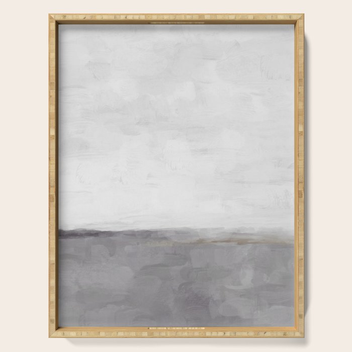 Cloudy Horizon II - Light & Dark Gray with Gold Charcoal Grey Abstract Painting, Modern Wall Art, Serving Tray Gallery Image 1