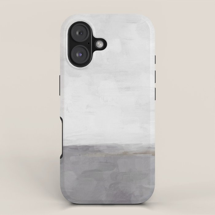 Cloudy Horizon II - Light & Dark Gray with Gold Charcoal Grey Abstract Painting, Modern Wall Art, iPhone Case Gallery Image 1