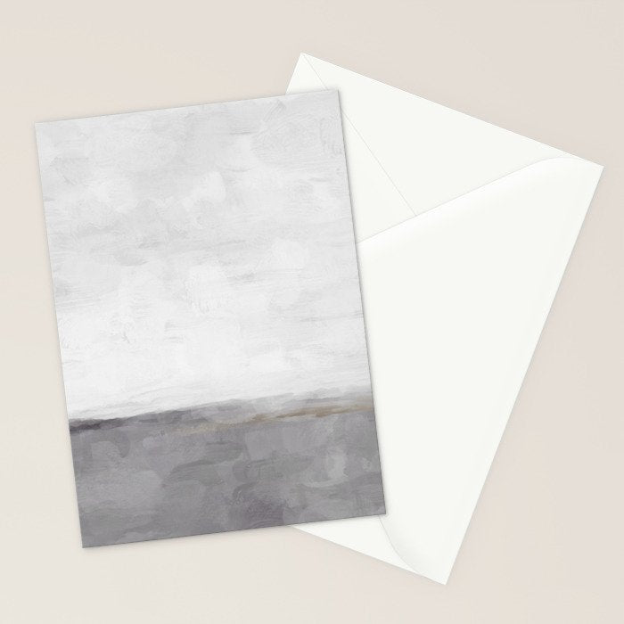 Cloudy Horizon II - Light & Dark Gray with Gold Charcoal Grey Abstract Painting, Modern Wall Art, Stationery Card Gallery Image 2