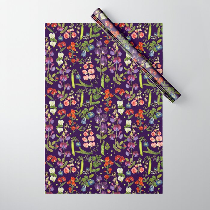 Beautiful Pea Flowers and Peas - dark Wrapping Paper Gallery Image 1