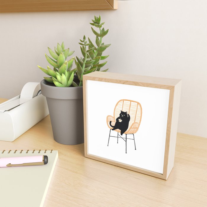 Lazy cat 2 enjoying coffee on rattan chair  Mini Art Print Gallery Image 2
