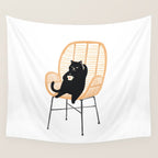 Lazy cat 2 enjoying coffee on rattan chair  Wall Tapestry Gallery Image 4