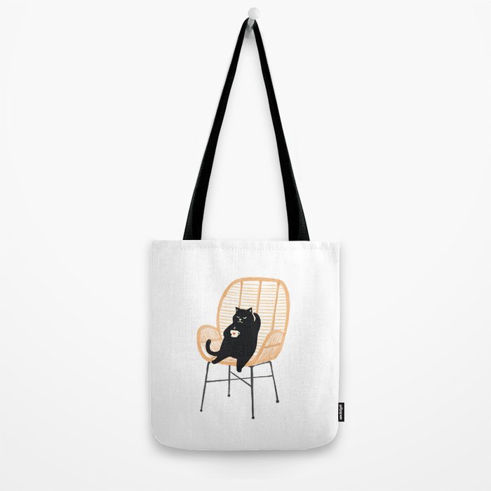 Lazy cat 2 enjoying coffee on rattan chair  Tote Bag Gallery Image 2