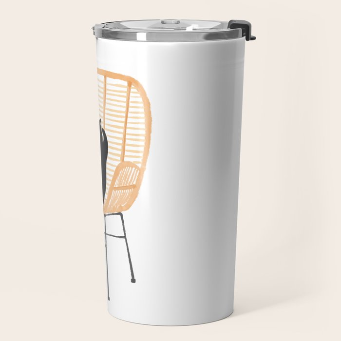 Lazy cat 2 enjoying coffee on rattan chair  Travel Mug Gallery Image 2
