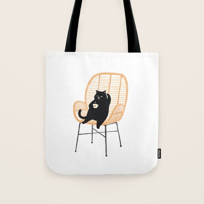 Lazy cat 2 enjoying coffee on rattan chair  Tote Bag Gallery Image 1