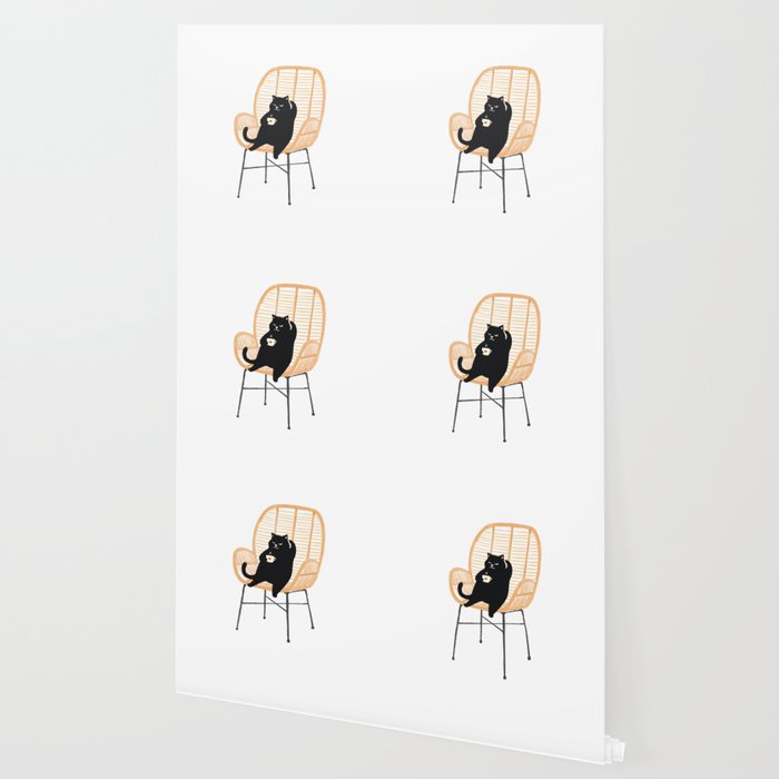 Lazy cat 2 enjoying coffee on rattan chair  Wallpaper Gallery Image 2