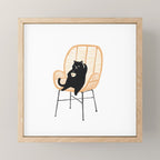 Lazy cat 2 enjoying coffee on rattan chair  Mini Art Print Gallery Image 1
