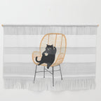 Lazy cat 2 enjoying coffee on rattan chair  Wall Hanging Gallery Image 1