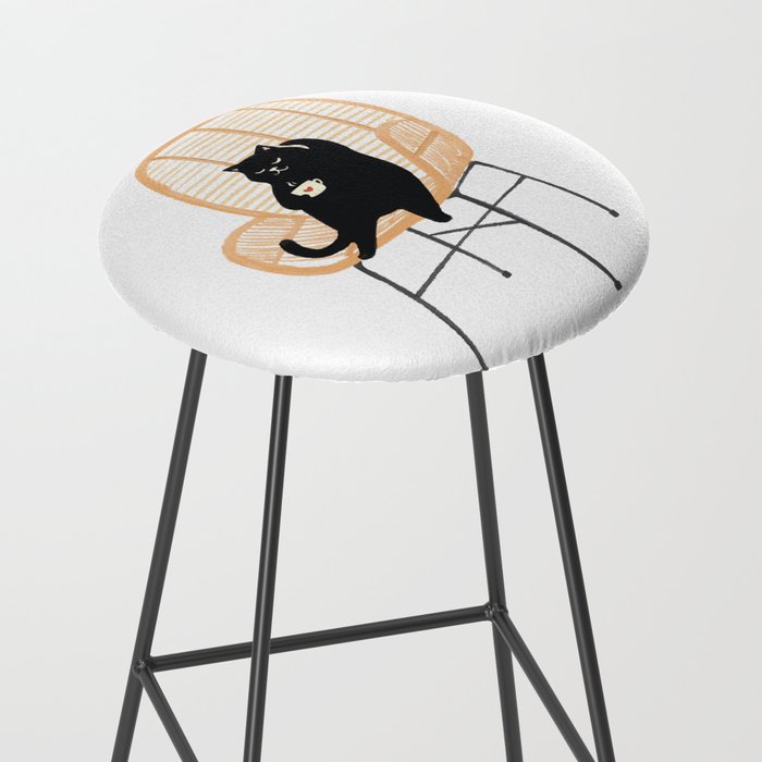 Lazy cat 2 enjoying coffee on rattan chair  Stool Gallery Image 2