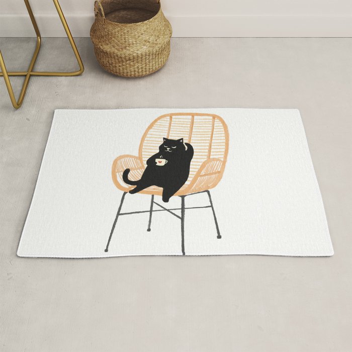 Lazy cat 2 enjoying coffee on rattan chair  Rug Gallery Image 1