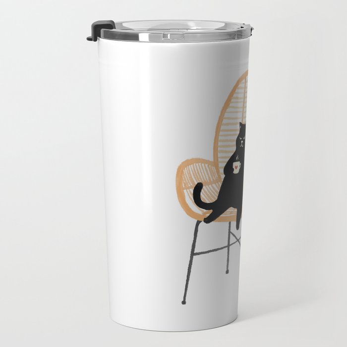 Lazy cat 2 enjoying coffee on rattan chair  Travel Mug Gallery Image 3