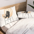 Lazy cat 2 enjoying coffee on rattan chair  Pillow Sham Gallery Image 2
