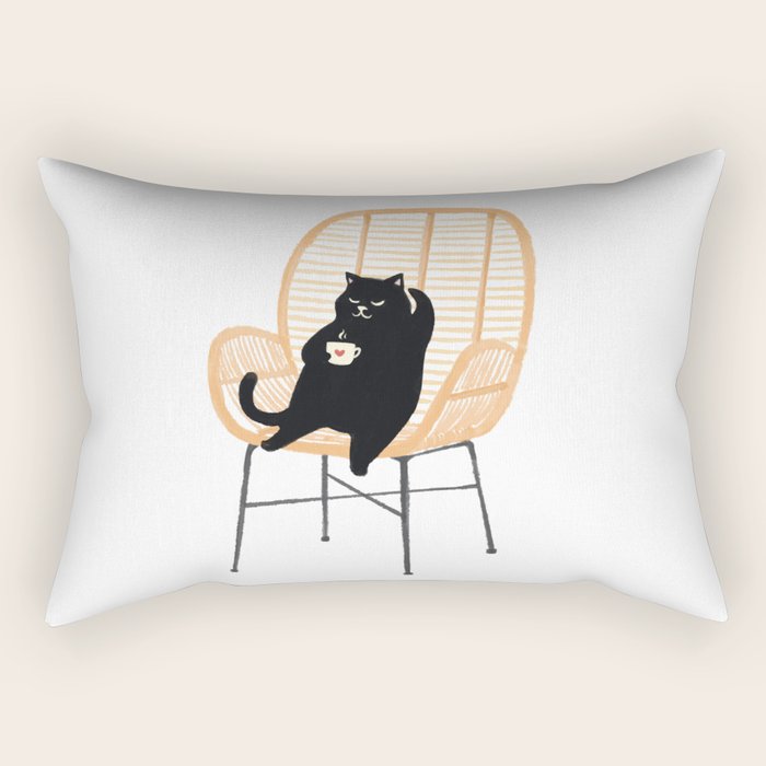 Lazy cat 2 enjoying coffee on rattan chair  Rectangular Pillow Gallery Image 2