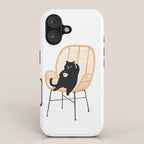 Lazy cat 2 enjoying coffee on rattan chair  iPhone Case Gallery Image 1
