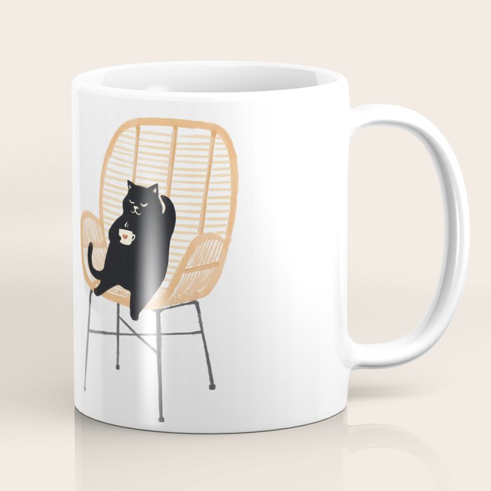 Lazy cat 2 enjoying coffee on rattan chair  Coffee Mug Gallery Image 1