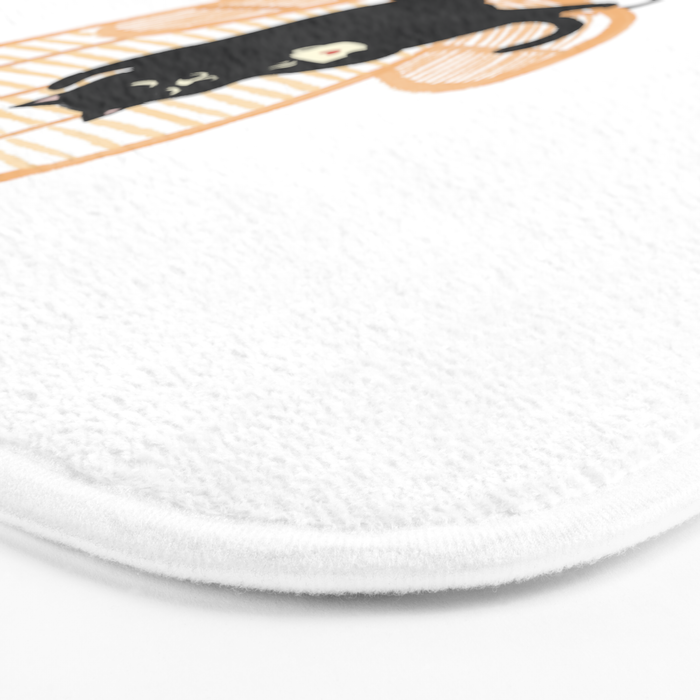 Lazy cat 2 enjoying coffee on rattan chair  Bath Mat Gallery Image 3