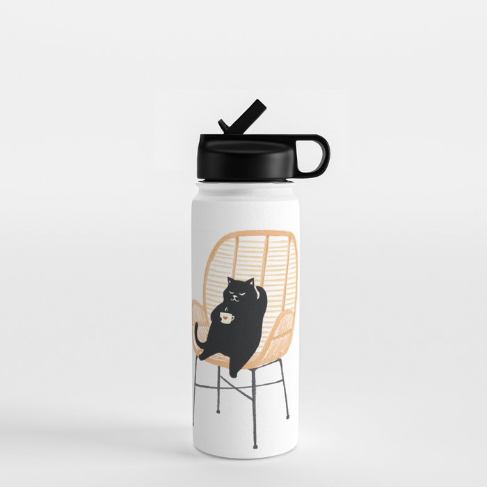 Lazy cat 2 enjoying coffee on rattan chair  Water Bottle Gallery Image 1