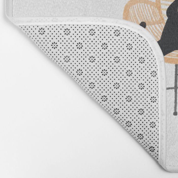 Lazy cat 2 enjoying coffee on rattan chair  Bath Mat Gallery Image 2