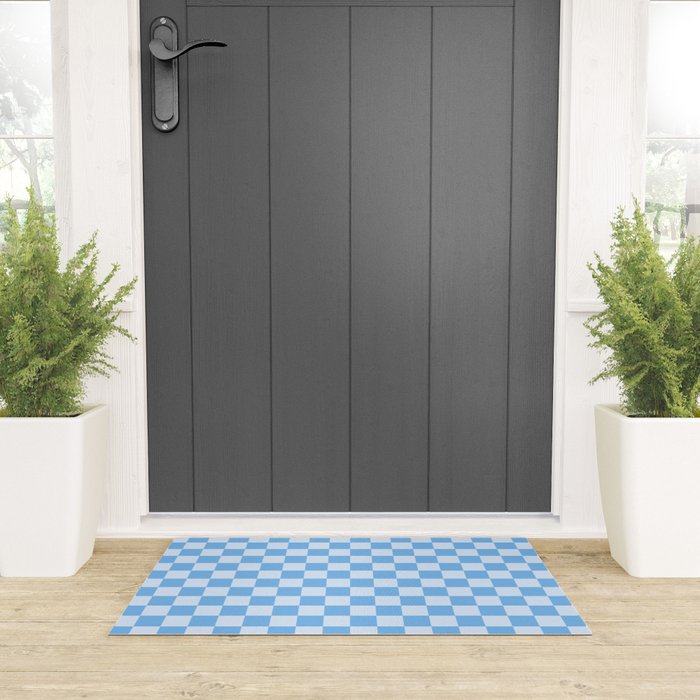 Light Blue Checks Welcome Mat Gallery Image 3