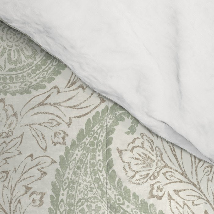Block Print Paisley - sage and light taupe Comforter Gallery Image 4