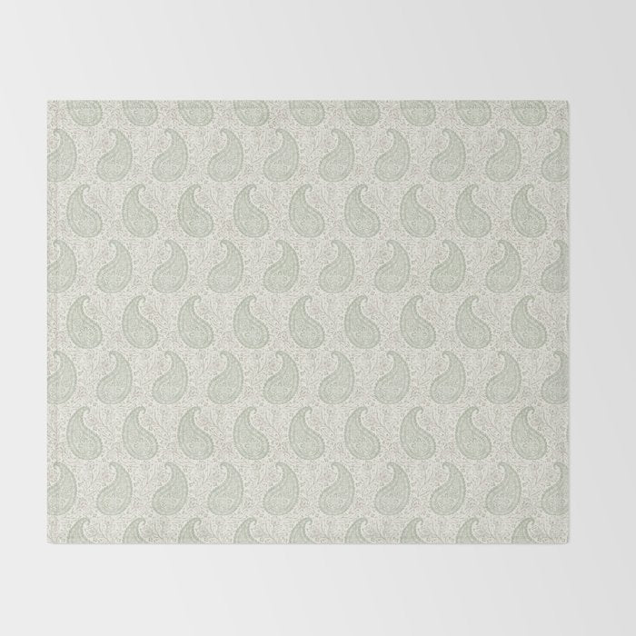 Block Print Paisley - sage and light taupe Throw Blanket Gallery Image 2