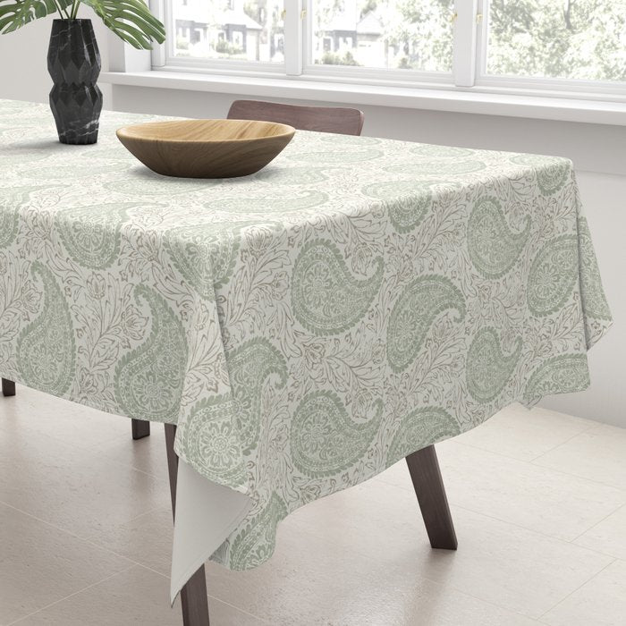 Block Print Paisley - sage and light taupe Tablecloth Gallery Image 3