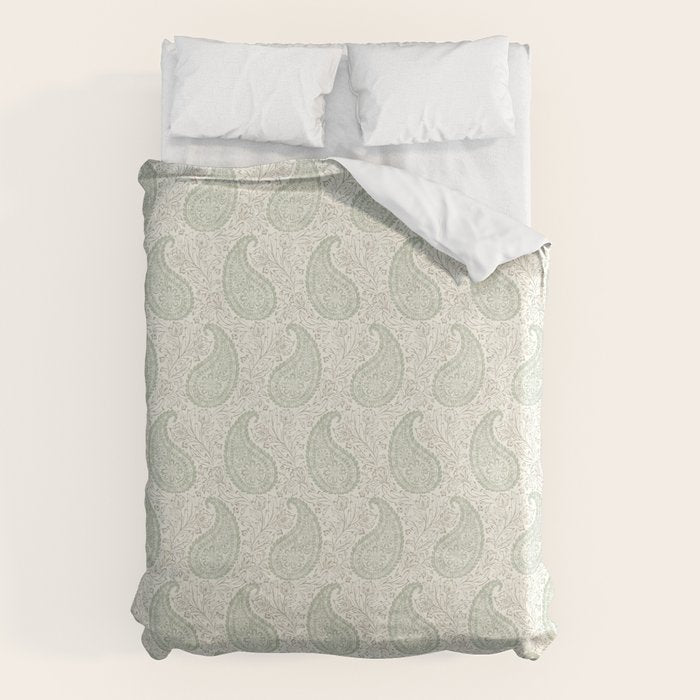 Block Print Paisley - sage and light taupe Duvet Cover Gallery Image 6